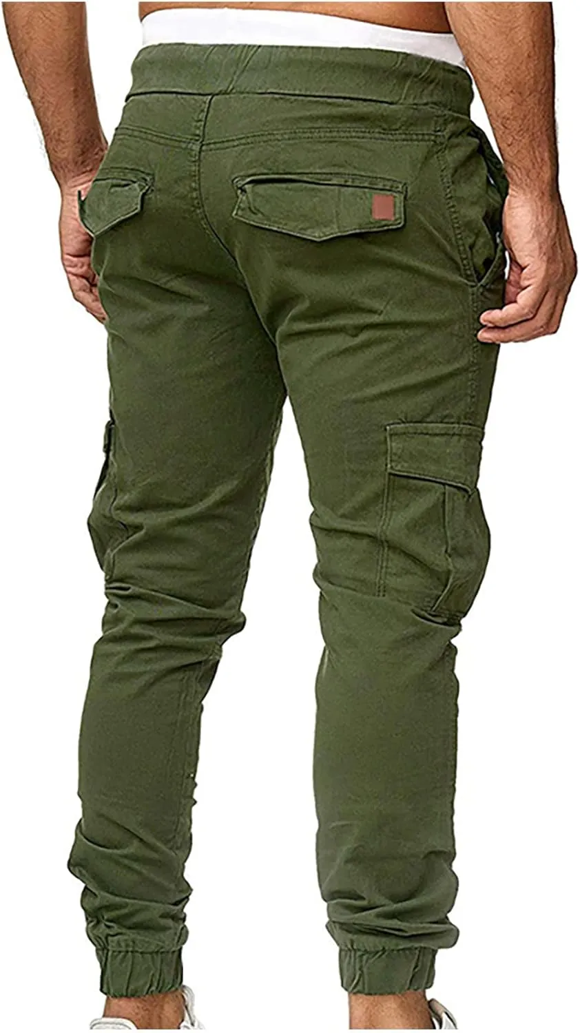 Men's Cargo Pants Stretch Skinny Fit Drawstring Cycling Climbing Trouser Casual Stylish Slacks Tapered Sweatpants