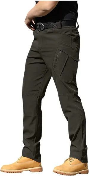 Mens Cargo Work Pants Ripstop Elastic Waist Stretch Joggers Waterproof Hiking Outdoor Pants with Utility Packets