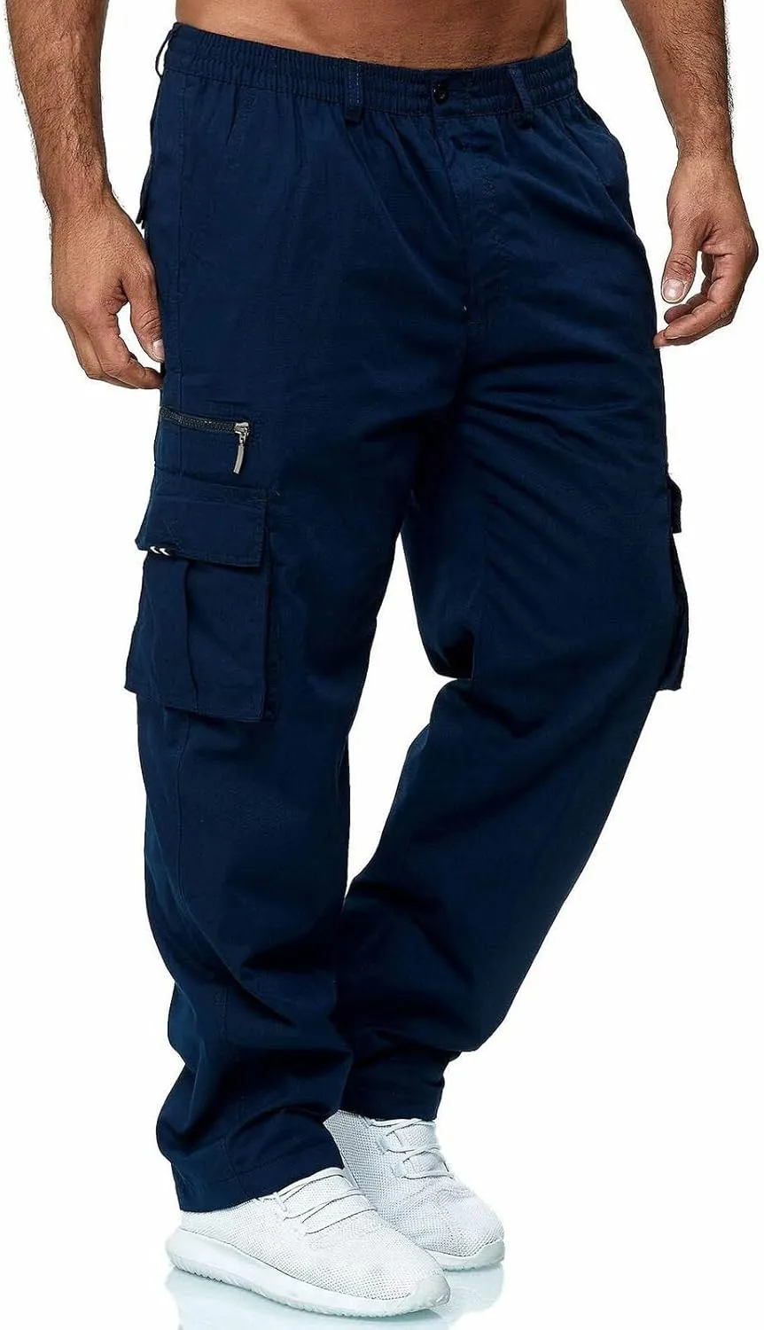 Men's Cotton Blend Cargo Pants Stretch Tactical Pant with Multi Pockets Baggy Hiking Jogger Outdoor Trousers