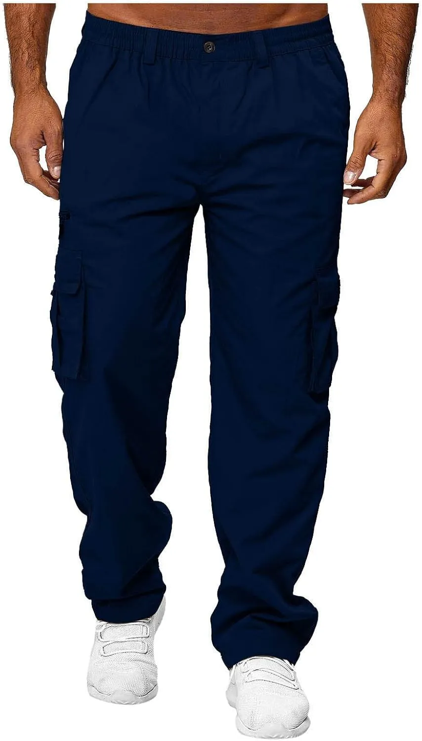 Men's Cotton Blend Cargo Pants Stretch Tactical Pant with Multi Pockets Baggy Hiking Jogger Outdoor Trousers