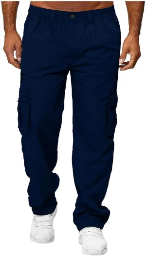 Men's Cotton Blend Cargo Pants Stretch Tactical Pant with Multi Pockets Baggy Hiking Jogger Outdoor Trousers