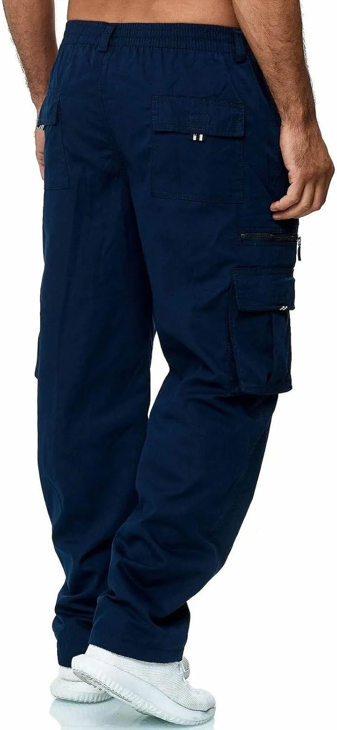 Men's Cotton Blend Cargo Pants Stretch Tactical Pant with Multi Pockets Baggy Hiking Jogger Outdoor Trousers