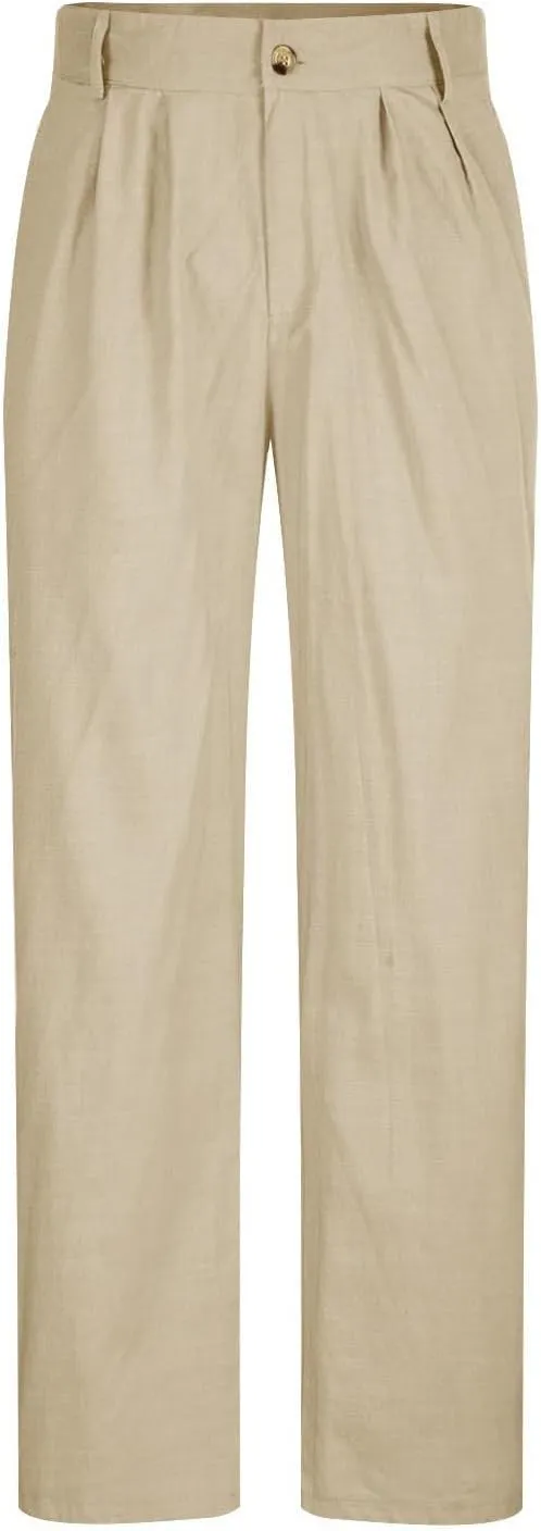 Men's Linen Cotton Pants Relaxed Fit Yoga Pants Summer Casual Beach Trousers with Pockets