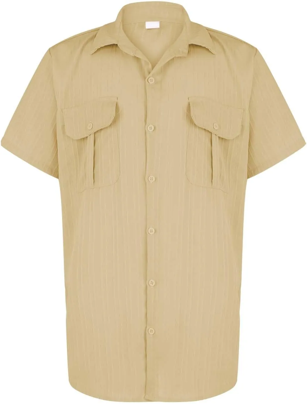 Mens Linen Striped Cargo Shirts 2025 Button Down Polo Shirt Quick Dry Short Sleeve Tactical Sweatshirts with Pockets