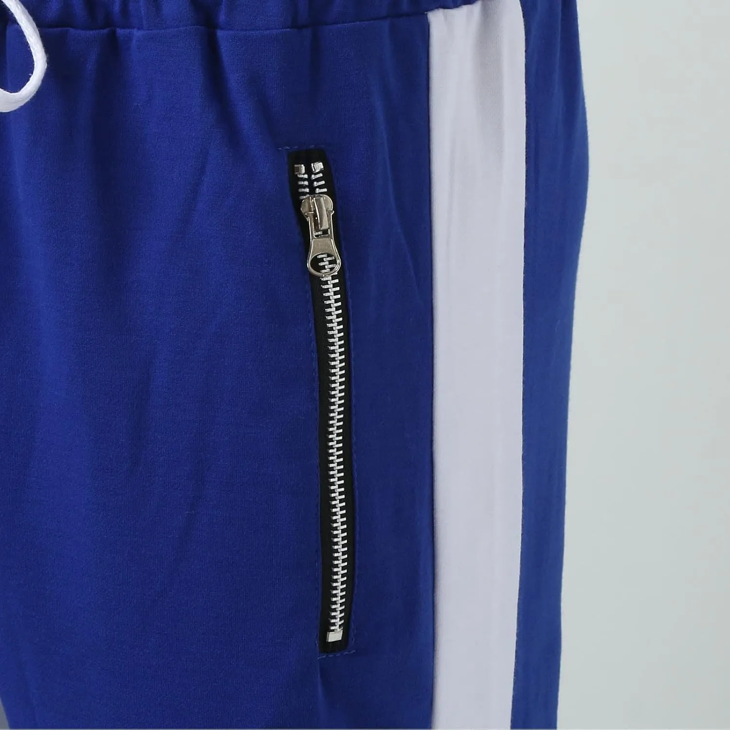 Mens Stripe Track Pants Skinny Fit Stretch Elastic Waist Ankle Zipper Joggers Workout Active Pants Streetwear