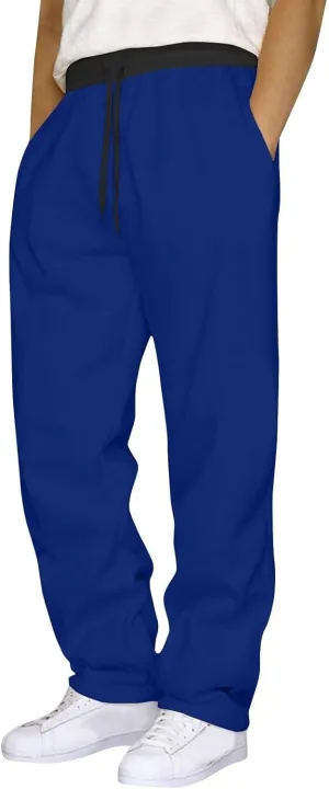 Mens Sweatpants Drawstring Waist Straight Wide Leg Baggy Pants Workout Athletic Sweatpants with Pocket