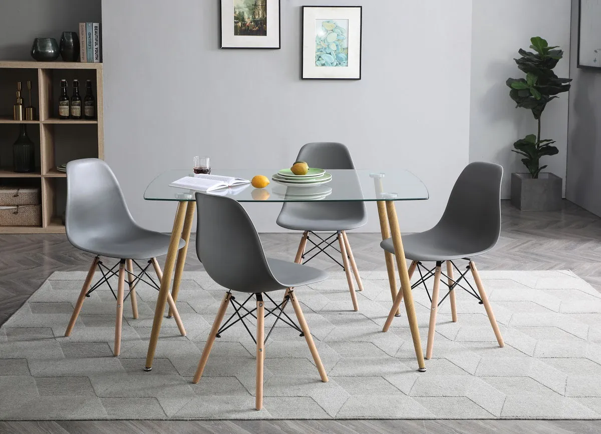 Mesa de comedor de cristal templado con 4 sillas Sarpsborg - Gris y y natural