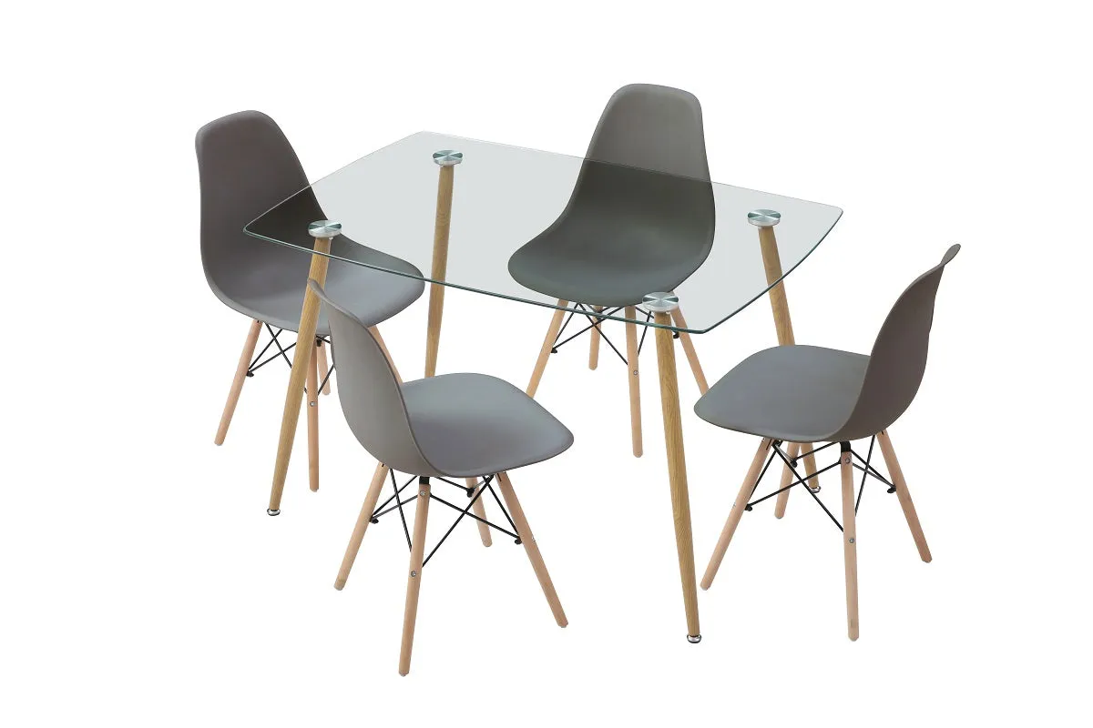 Mesa de comedor de cristal templado con 4 sillas Sarpsborg - Gris y y natural