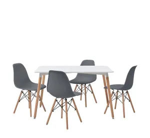 Mesa de comedor rectangular con 4 sillas Skiptvet - Blanco y gris