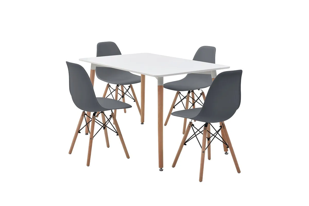 Mesa de comedor rectangular con 4 sillas Skiptvet - Blanco y gris