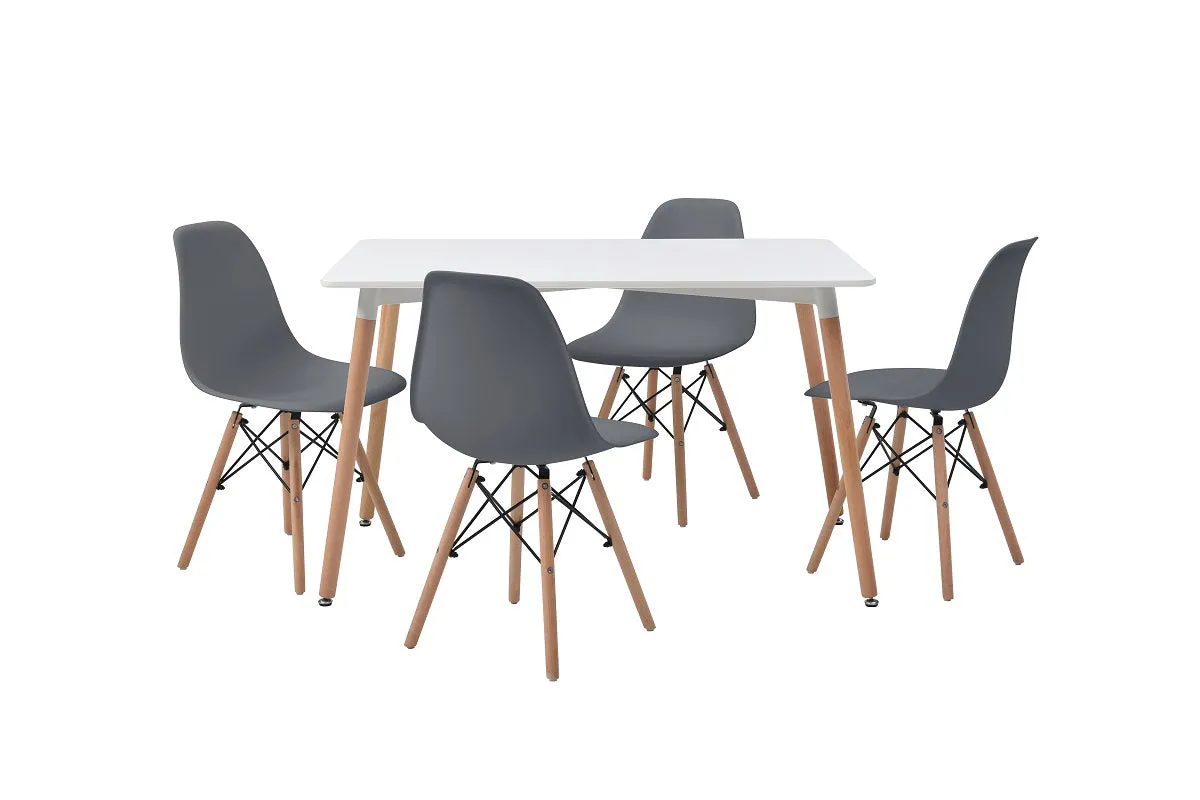 Mesa de comedor rectangular con 4 sillas Skiptvet - Blanco y gris