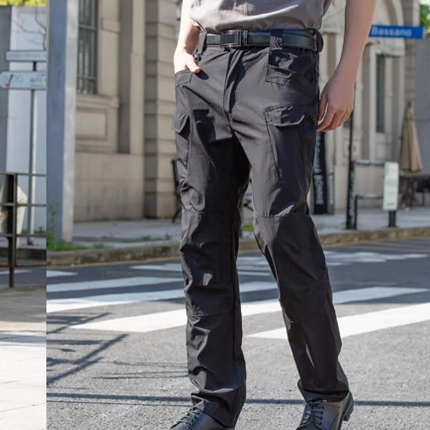 Muscularfit Mens Pants Expandable Waist Multi Pockets Solid Cotton Cargo Pant Regular Big and Tall Straight Outdoor Sweatpant