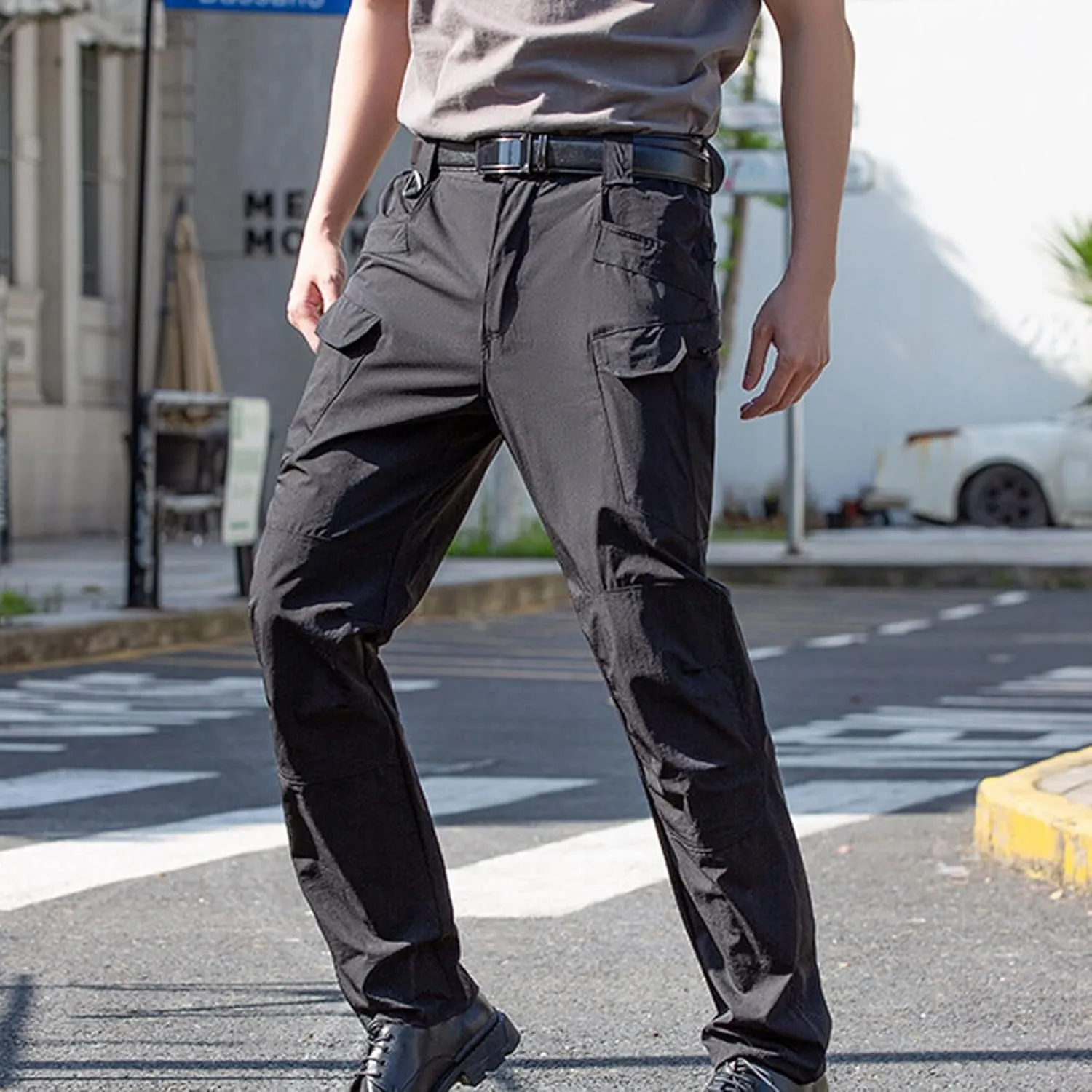 Muscularfit Mens Pants Expandable Waist Multi Pockets Solid Cotton Cargo Pant Regular Big and Tall Straight Outdoor Sweatpant