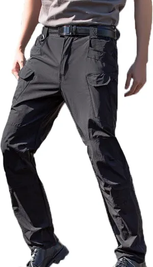 Muscularfit Mens Pants Expandable Waist Multi Pockets Solid Cotton Cargo Pant Regular Big and Tall Straight Outdoor Sweatpant