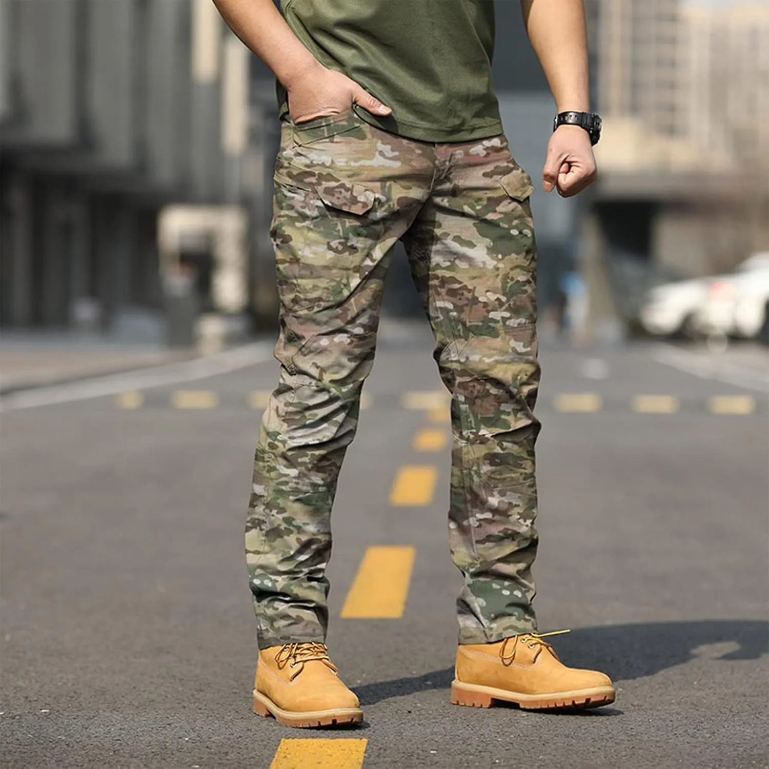 OIOLOYJM Military Cargo Pants for Men Hiking Relaxed Fit Work Waterproof Stretch Tactical Lightweight Outdoor Travel Pant