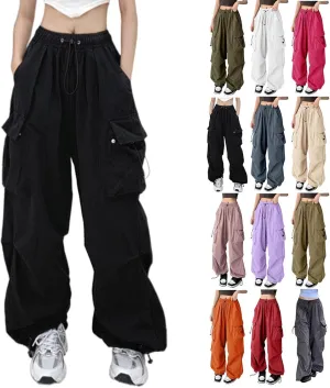 Plus Size Cargo Pants Women Lightweight High Waisted Parachute Pants Trendy Y2K Cargo Sweatpants Joggers