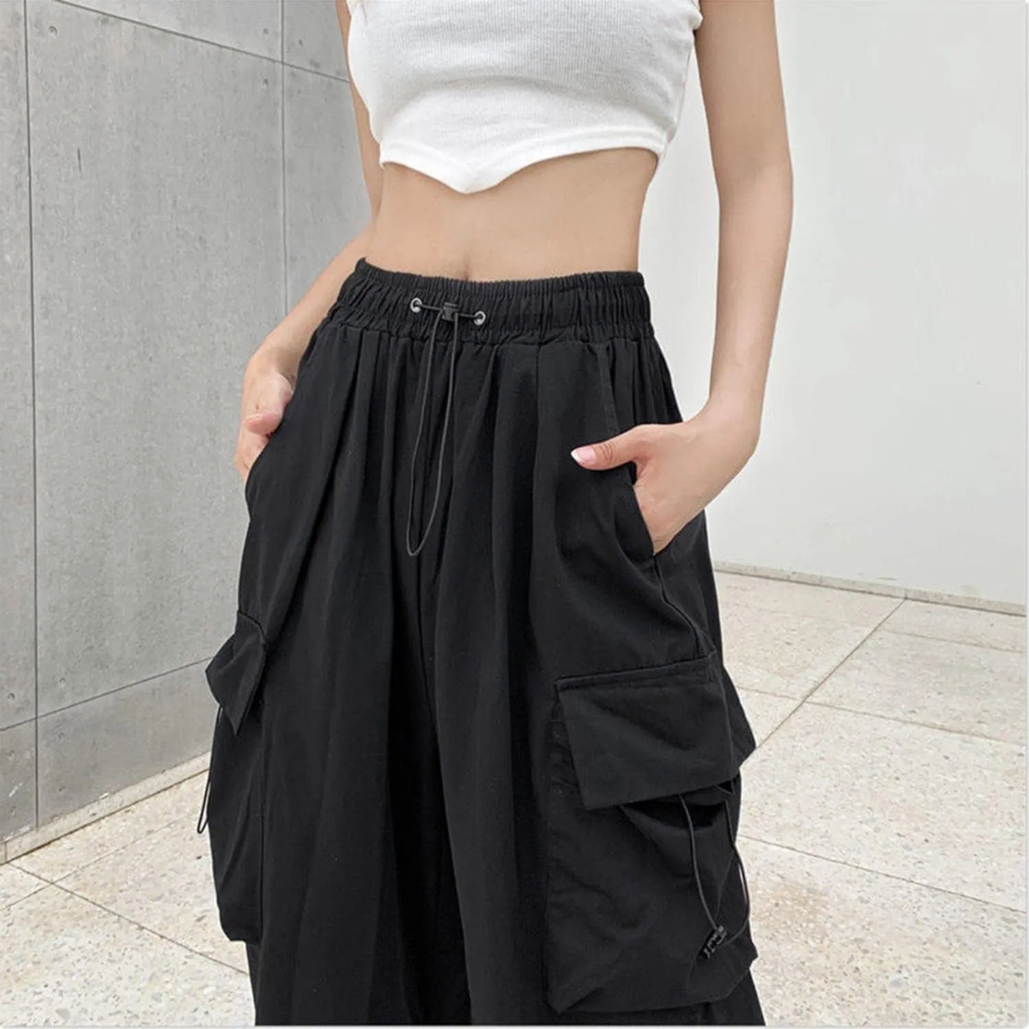 Plus Size Cargo Pants Women Lightweight High Waisted Parachute Pants Trendy Y2K Cargo Sweatpants Joggers