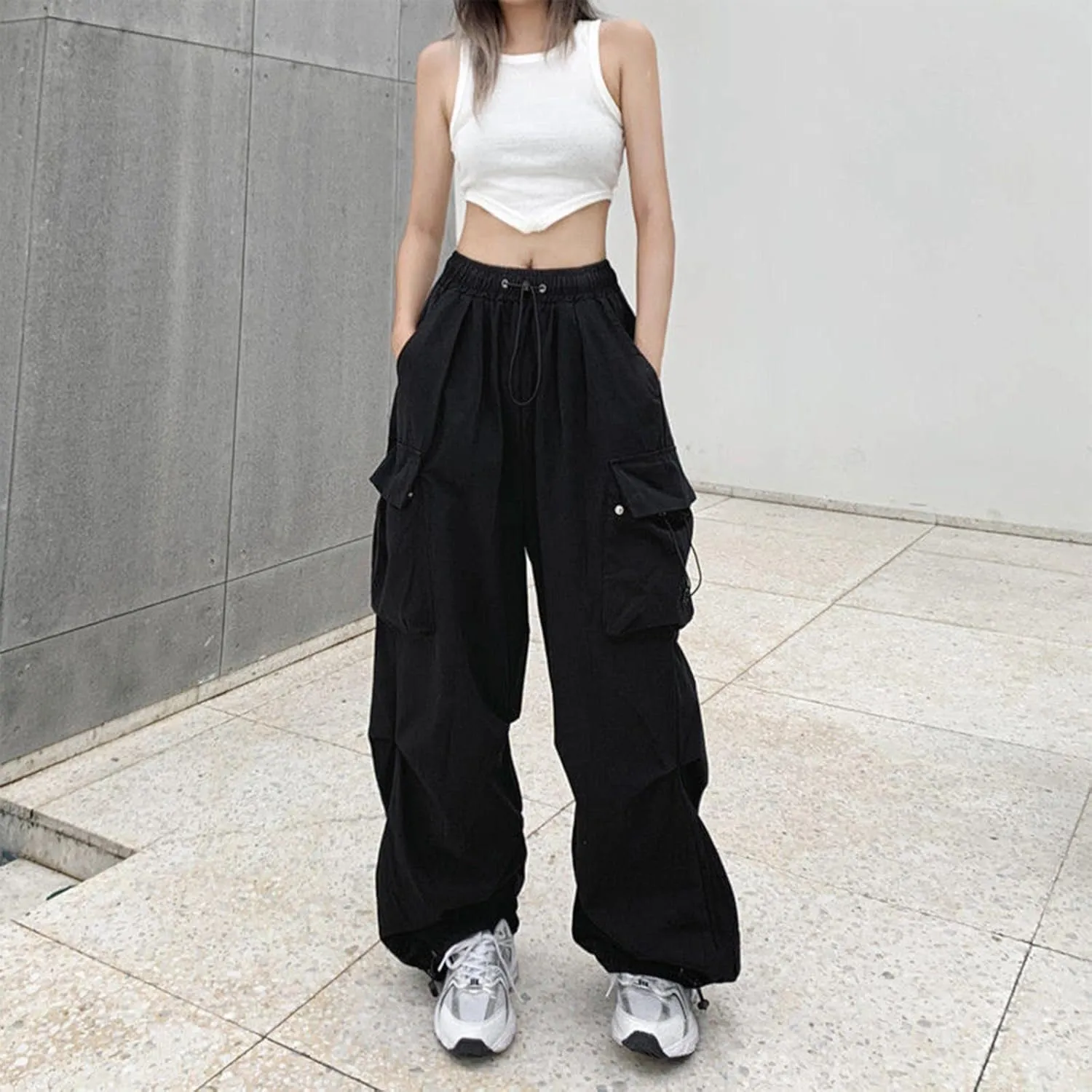 Plus Size Cargo Pants Women Lightweight High Waisted Parachute Pants Trendy Y2K Cargo Sweatpants Joggers