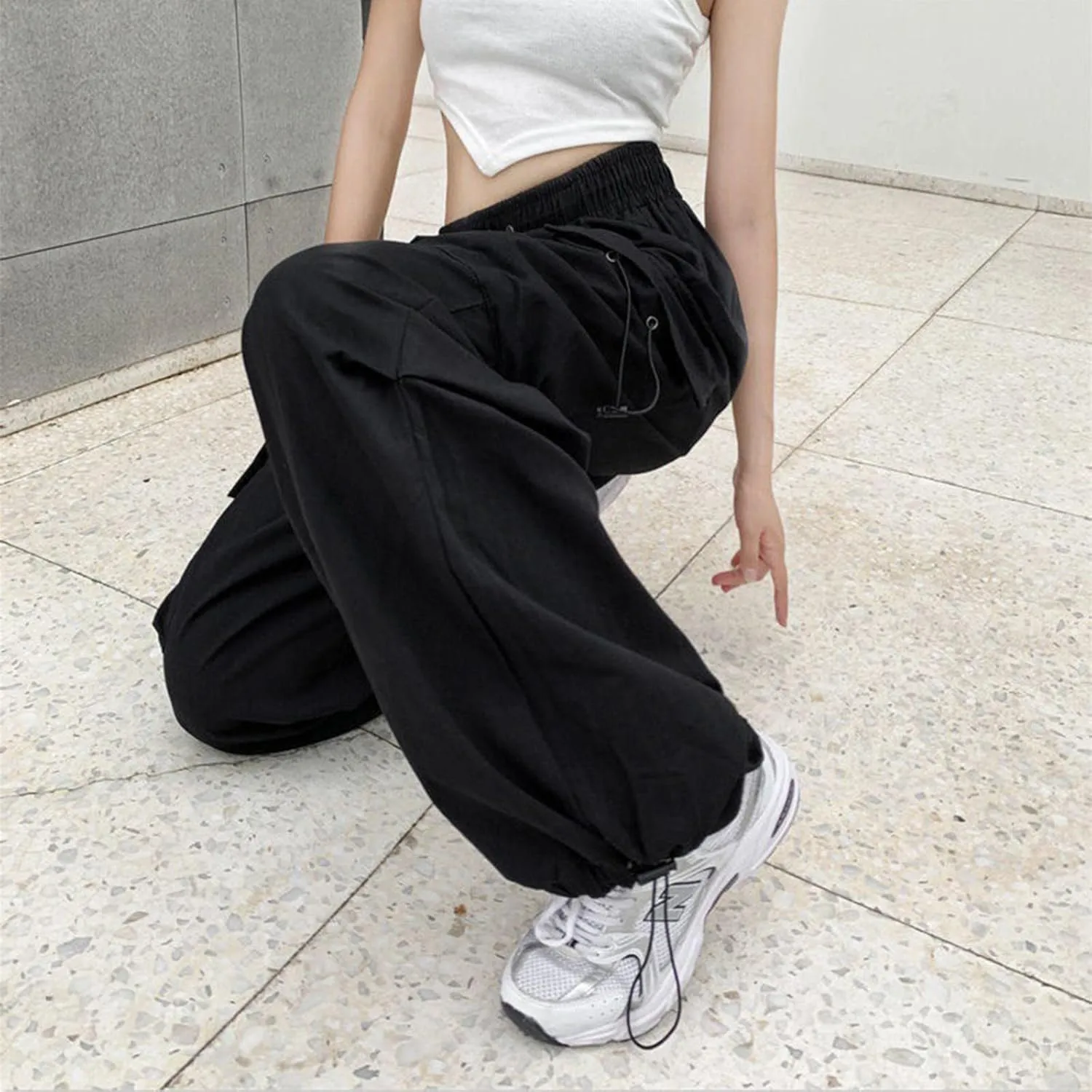 Plus Size Cargo Pants Women Lightweight High Waisted Parachute Pants Trendy Y2K Cargo Sweatpants Joggers