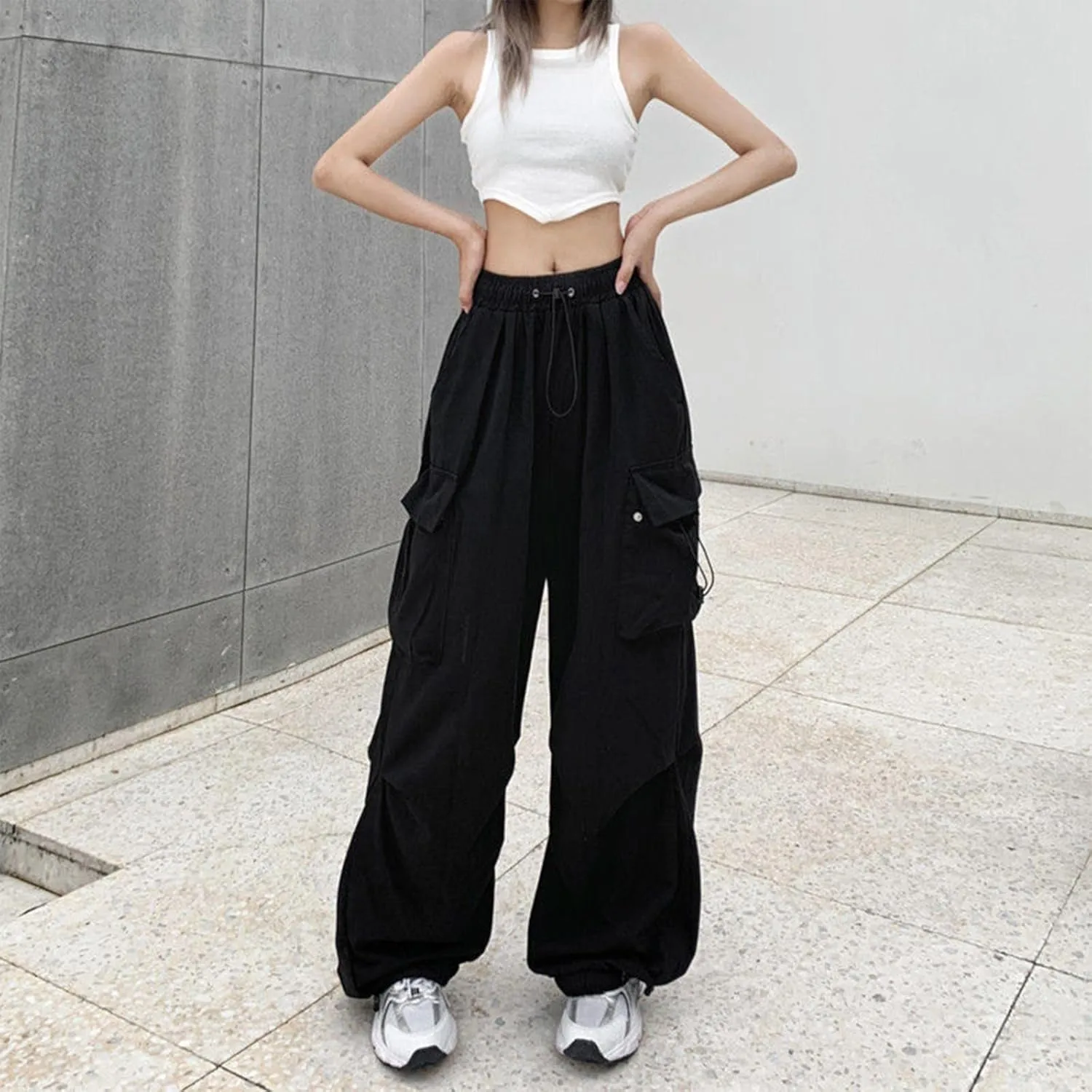 Plus Size Cargo Pants Women Lightweight High Waisted Parachute Pants Trendy Y2K Cargo Sweatpants Joggers