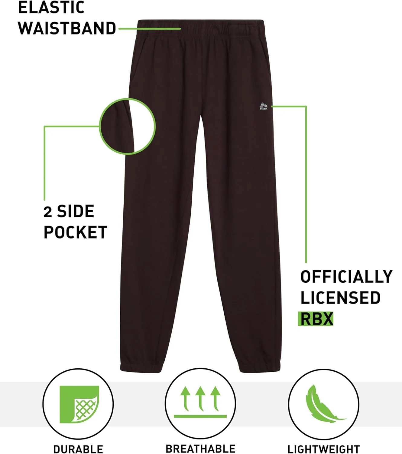 RBX Boys Sweatpants - 2 Pack Performance Fleece Basic Joggers, Athletic Track Pants for Boys with Elastic Waistband (8-16)