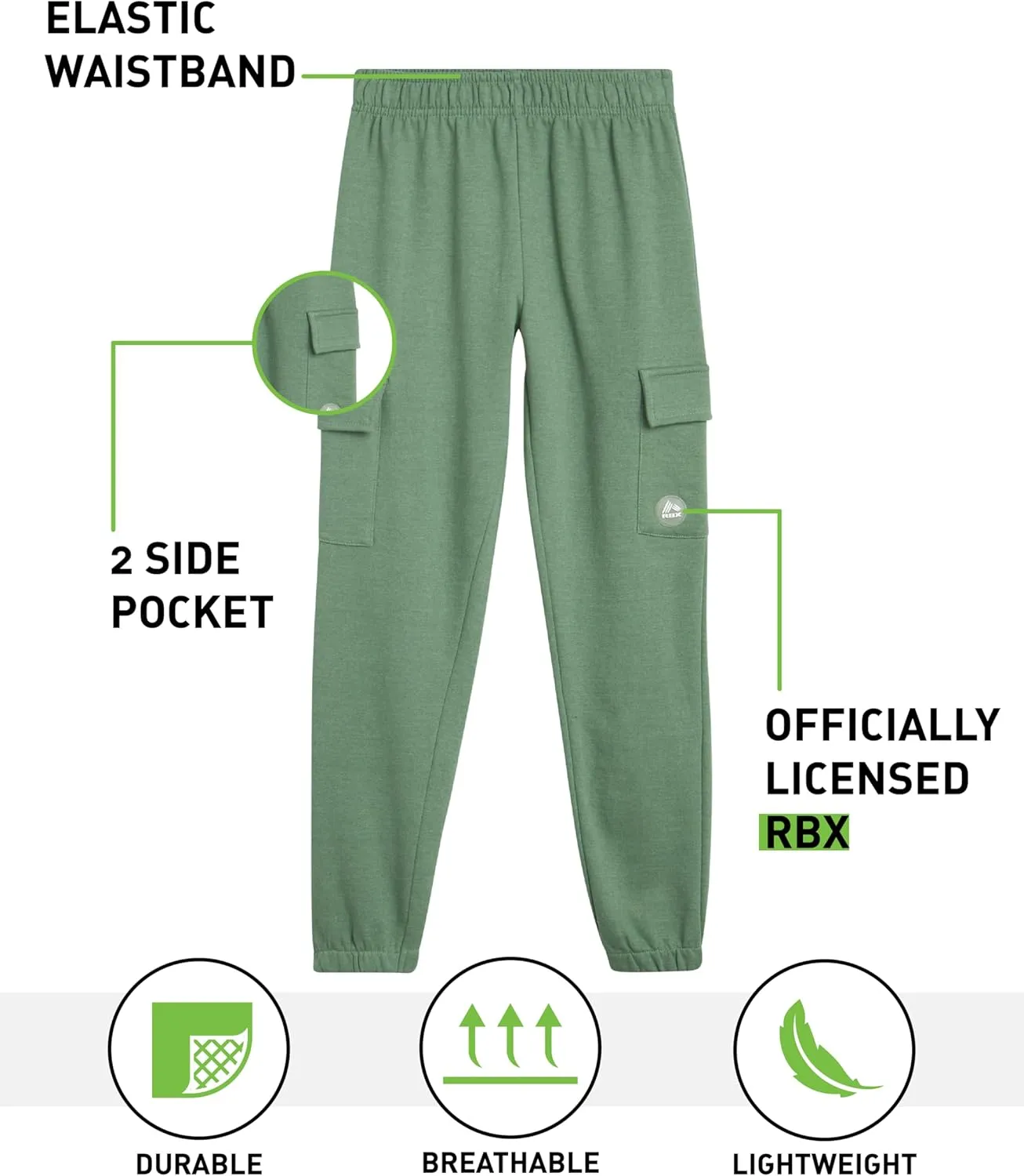 RBX Boys Sweatpants - 2 Pack Performance Fleece Basic Joggers, Athletic Track Pants for Boys with Elastic Waistband (8-16)