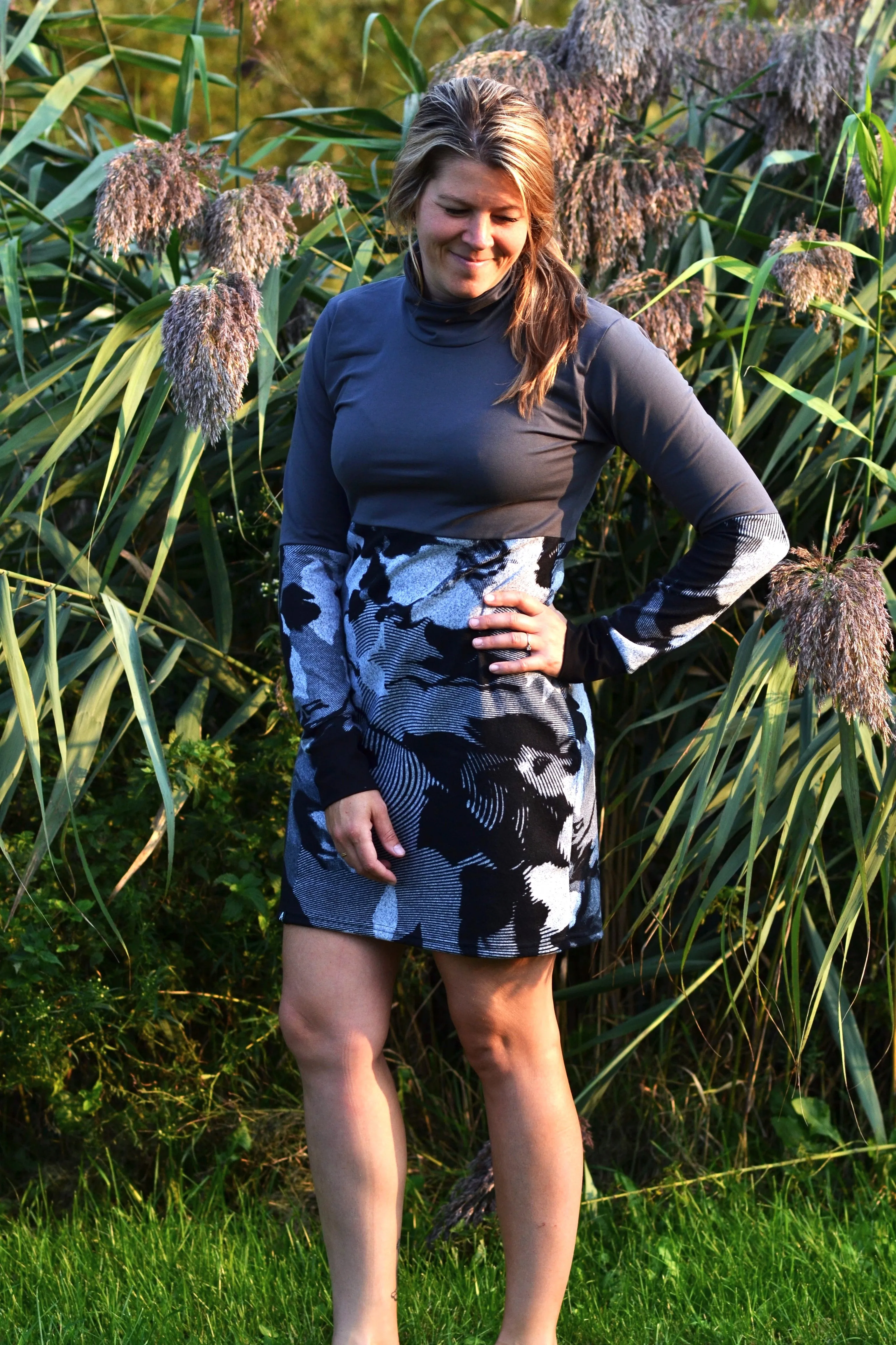 Robe 3 couleurs - fleurs grises