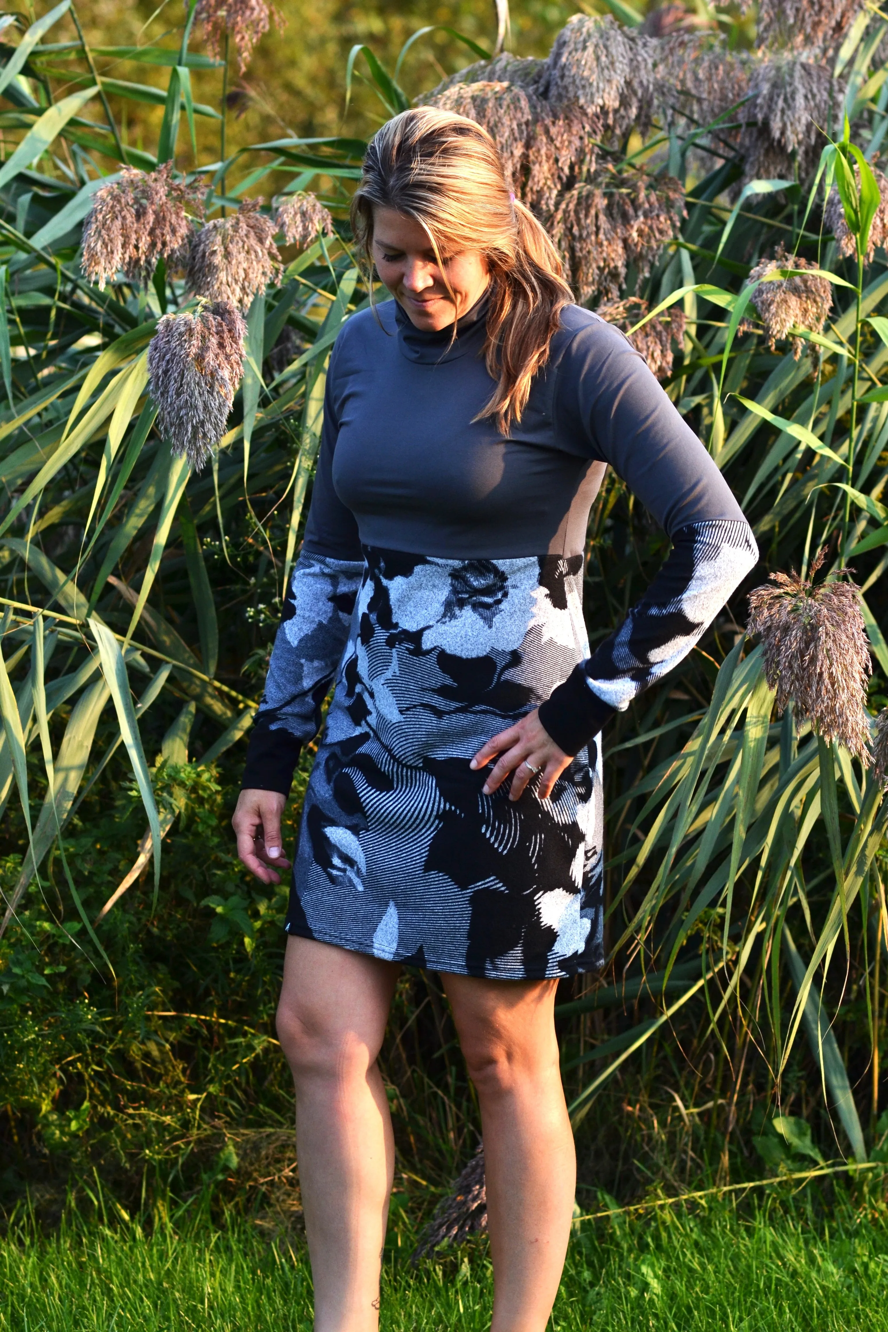 Robe 3 couleurs - fleurs grises