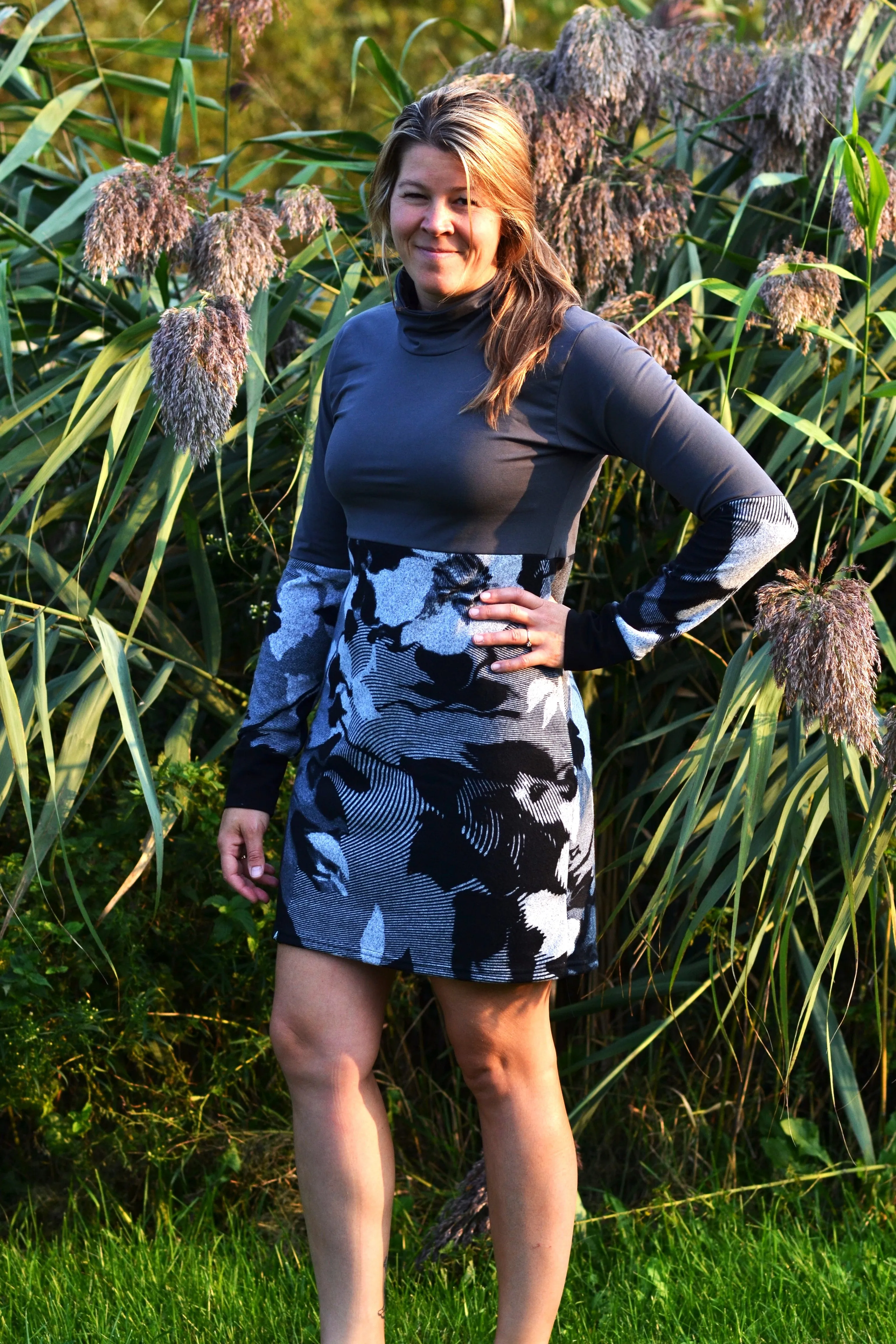 Robe 3 couleurs - fleurs grises
