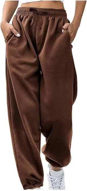 Sweatpants for Women Baggy High Waist Drawstring Cinch Bottom Jogger Loose Casual Comfy Workout Yoga Pant with Pocket