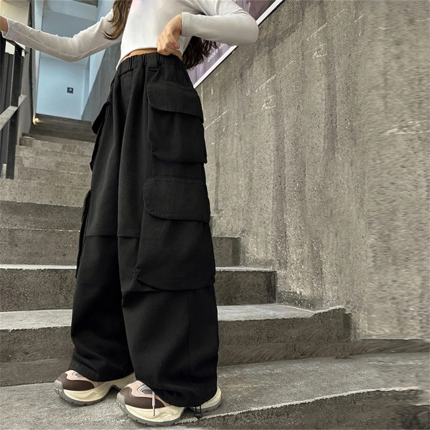 Teen Girls Baggy Palazzo Pants Kids Loose Wide Leg Straight Elastic Waist Solid Cargo Trousers Trendy Comfy Pants