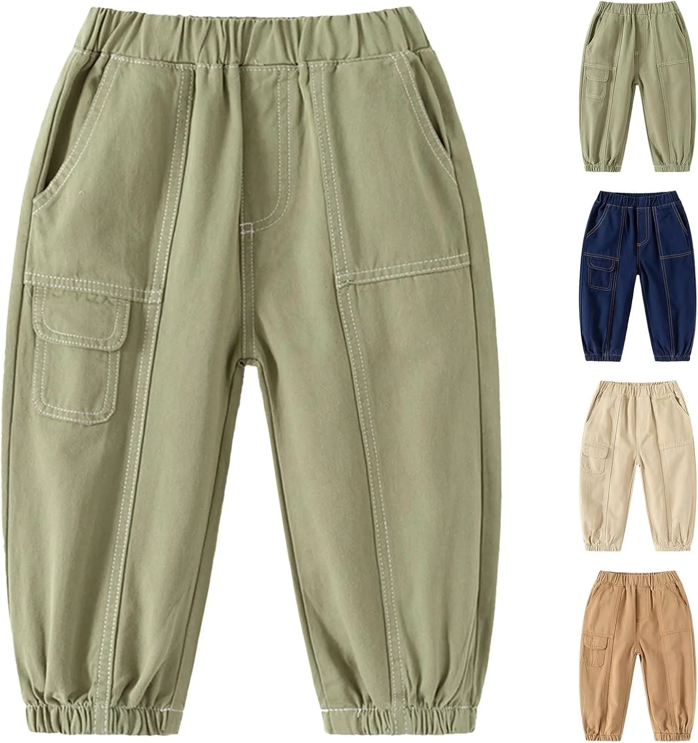 Toddler Boys Cuffs Cargo Pants Stretchy Baggy Wide Leg Elastic Waist Athletic Trousers Summer Daily Casual Pants