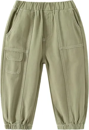 Toddler Boys Cuffs Cargo Pants Stretchy Baggy Wide Leg Elastic Waist Athletic Trousers Summer Daily Casual Pants