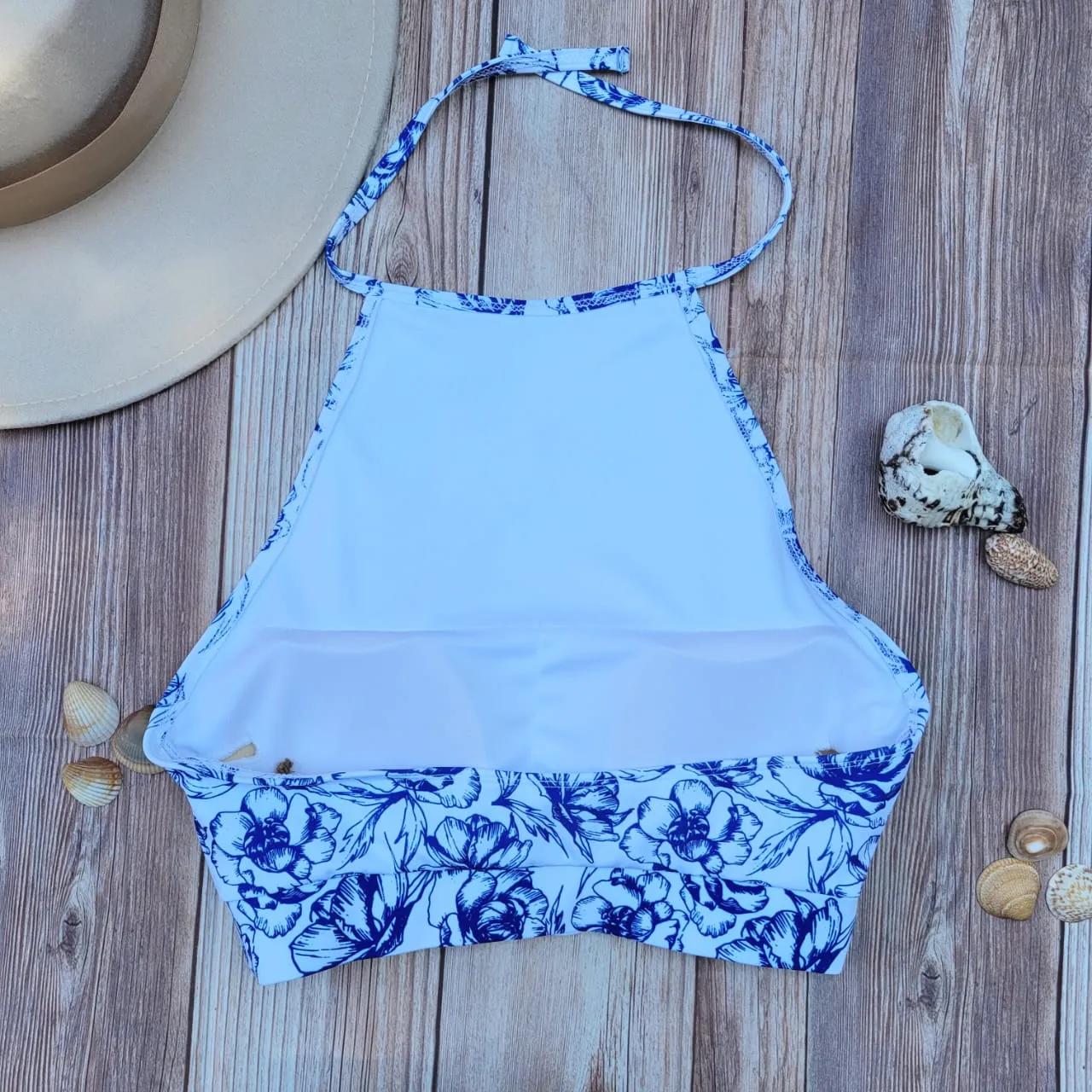 Top de Bikini Cuello Halter DESIRE Rosas Azules DAMA