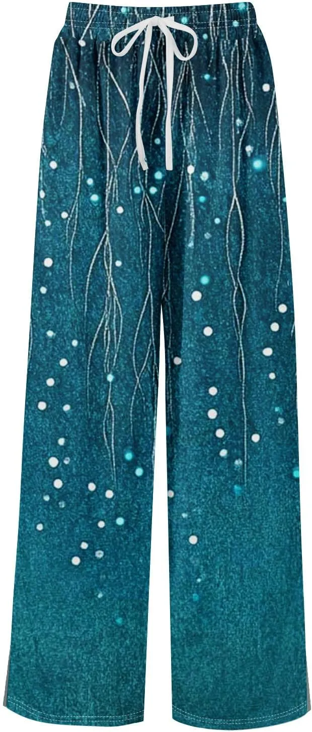 Wide Leg Pants Woman Flowy Summer Casual Travel Pants Boho Palazzo Pants High Waist Floral Printing Trousers