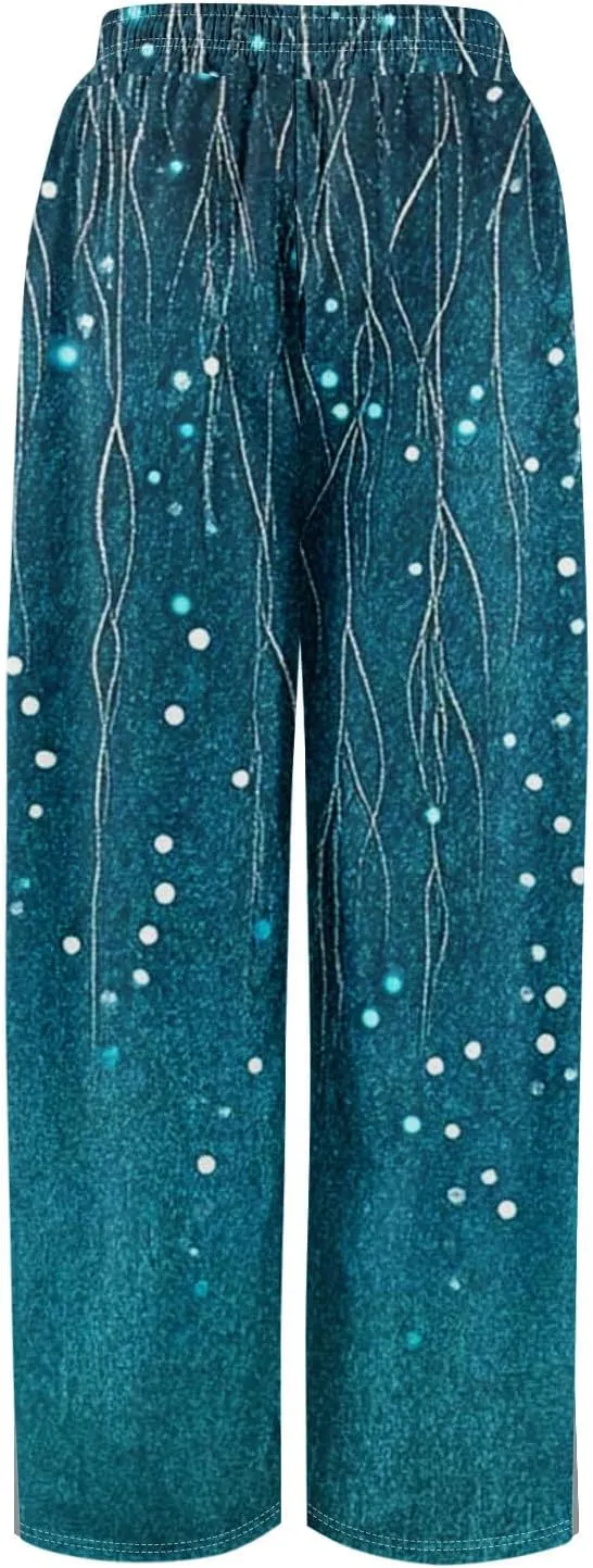Wide Leg Pants Woman Flowy Summer Casual Travel Pants Boho Palazzo Pants High Waist Floral Printing Trousers