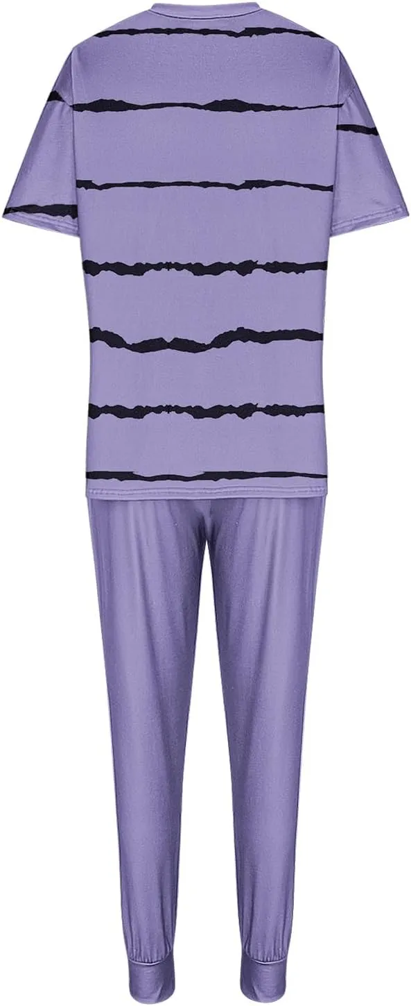 Womens 2 Piece Outfits Striped Lounge Sets Short Sleeve Loose Fit Top and Drawstring Jogging Pants Set Sweatsuits