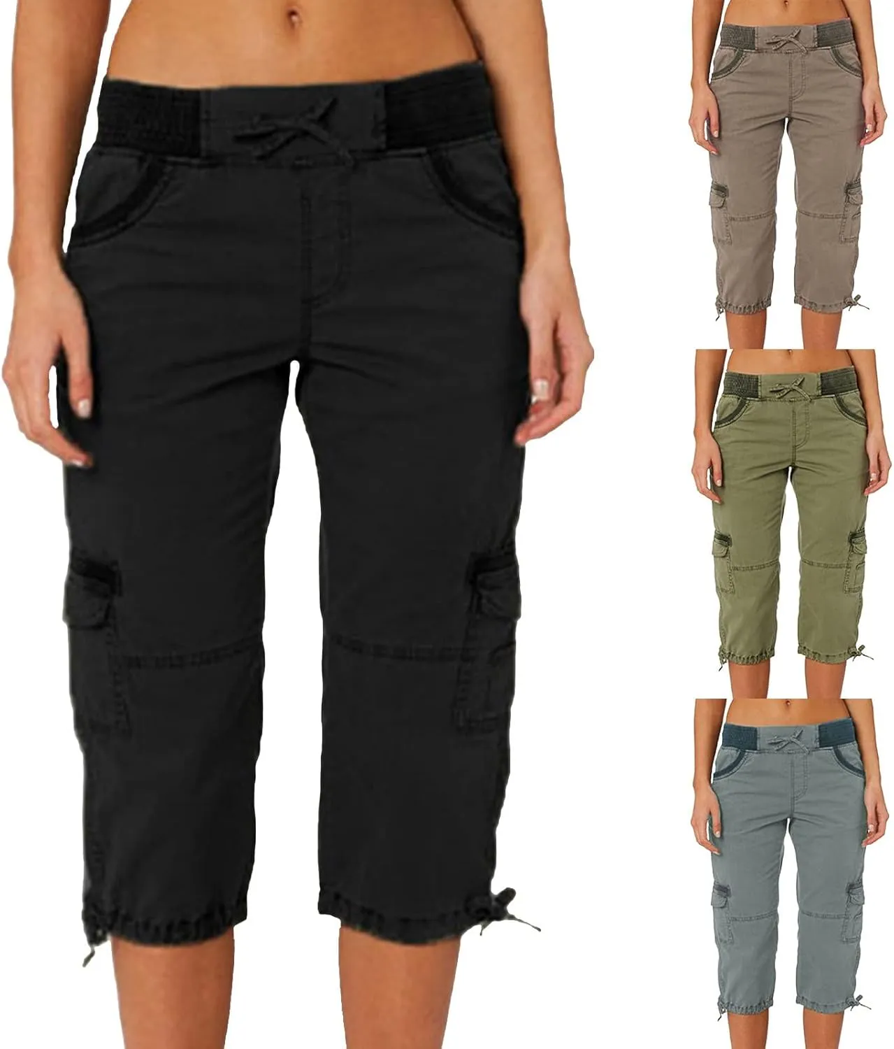 Women's Capri Sweatpants Jeans High Waisted Stretchy Elastic Skinny Cuffed Cropped Long Shorts Summer Denim Pants