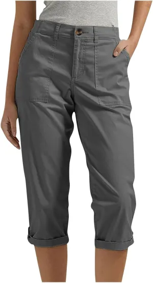 Womens Capris with Pockets Stretch Lightweight Casual Cargo Pants Rolled Hem Summer Cropped Trousers Outdoor Clothes