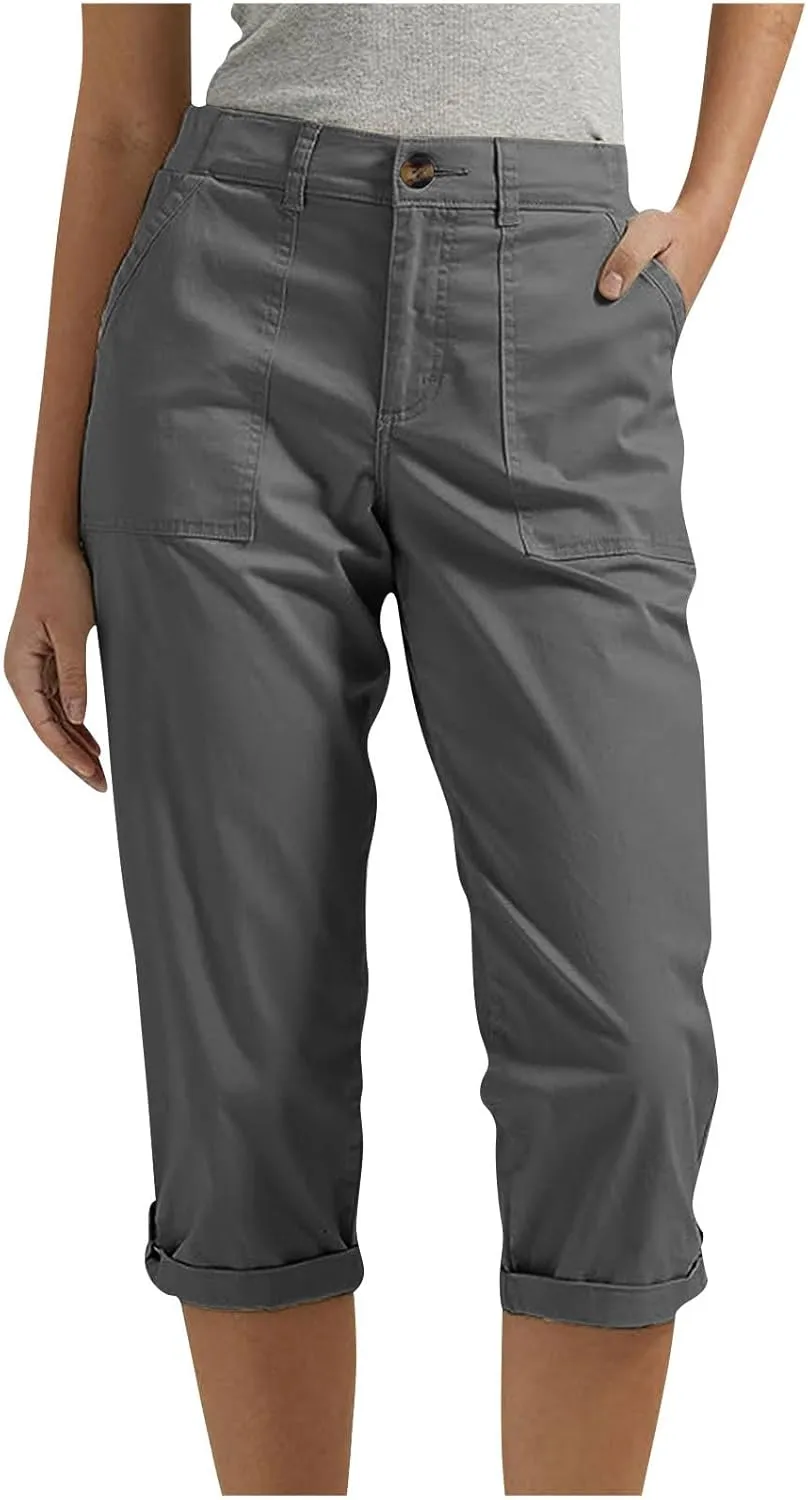 Womens Capris with Pockets Stretch Lightweight Casual Cargo Pants Rolled Hem Summer Cropped Trousers Outdoor Clothes