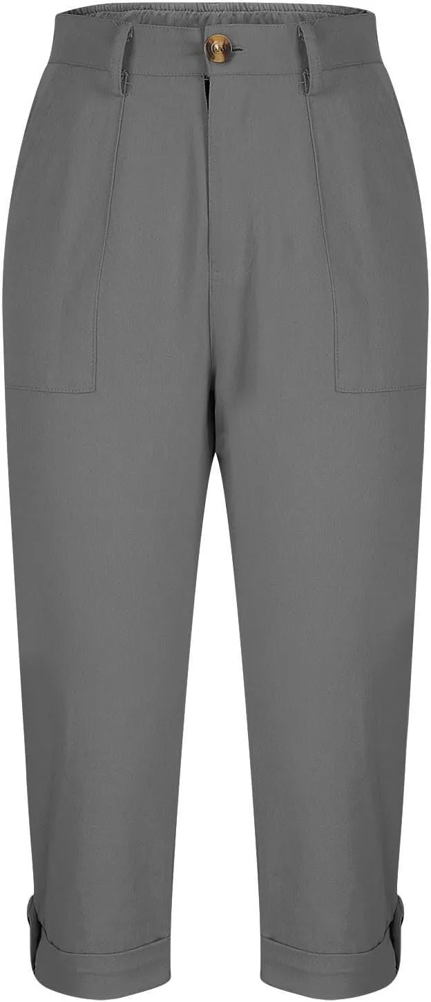 Womens Capris with Pockets Stretch Lightweight Casual Cargo Pants Rolled Hem Summer Cropped Trousers Outdoor Clothes