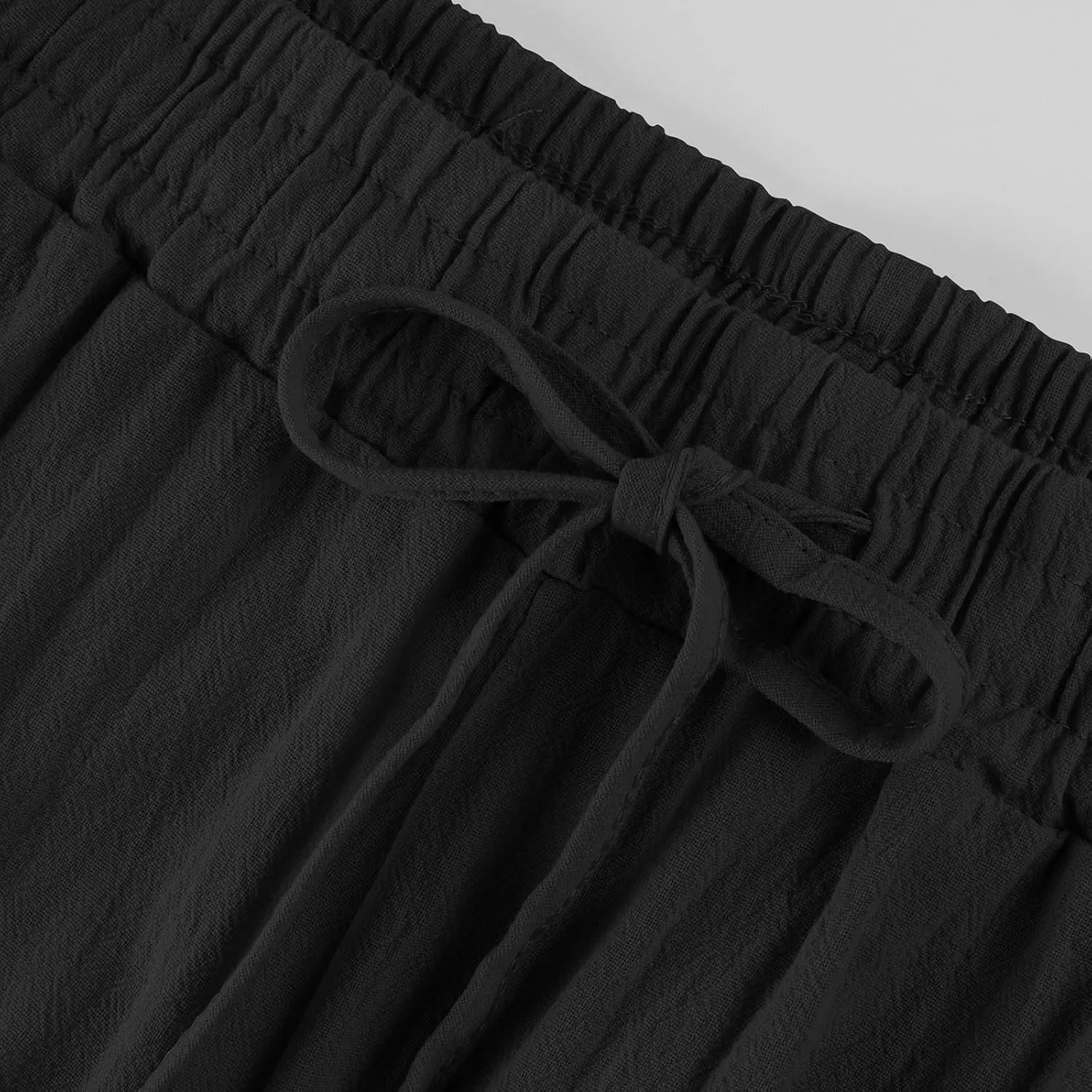 Womens Cotton Linen Cropped Pants 2025 Summer Lounge High Waisted Stretch Capris Drawstring Trousers with Pocket
