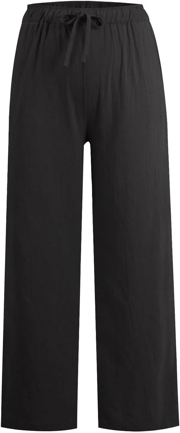 Women's High Waisted Palazzo Pants Belted Wide Leg Loose Long Trousers with Pockets, S-3XL