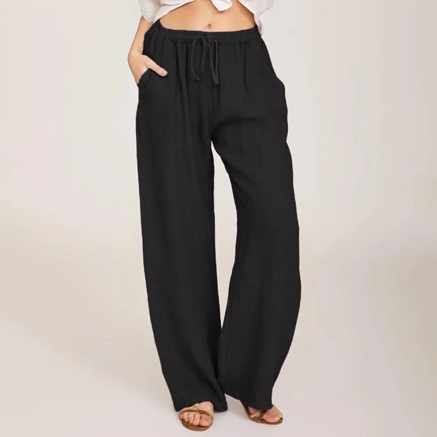 Women's High Waisted Palazzo Pants Belted Wide Leg Loose Long Trousers with Pockets, S-3XL