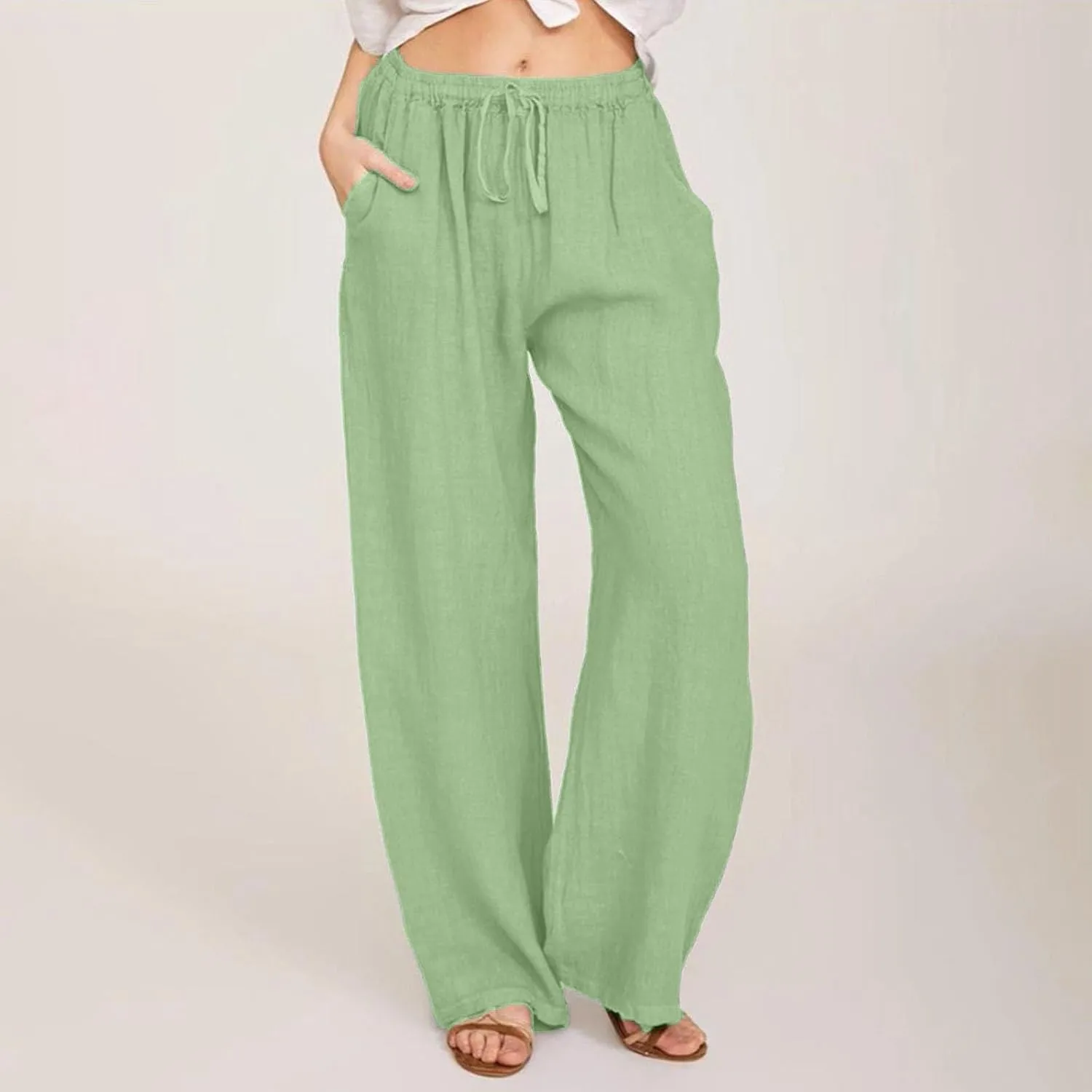 Women's High Waisted Palazzo Pants Belted Wide Leg Loose Long Trousers with Pockets, S-3XL