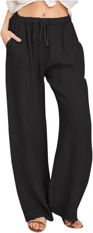 Women's High Waisted Palazzo Pants Belted Wide Leg Loose Long Trousers with Pockets, S-3XL