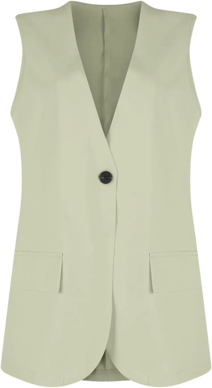 Women's Sleeveless Blazers Solid Color Open Front Blazer Vests Lapel Single Button Business Casual Jackets