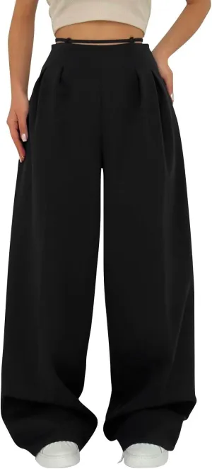 Work Pants Women High Waisted Stretch Wide Leg Dress Slacks Business Casual Suit Trousers Tummy Control Office Bottom